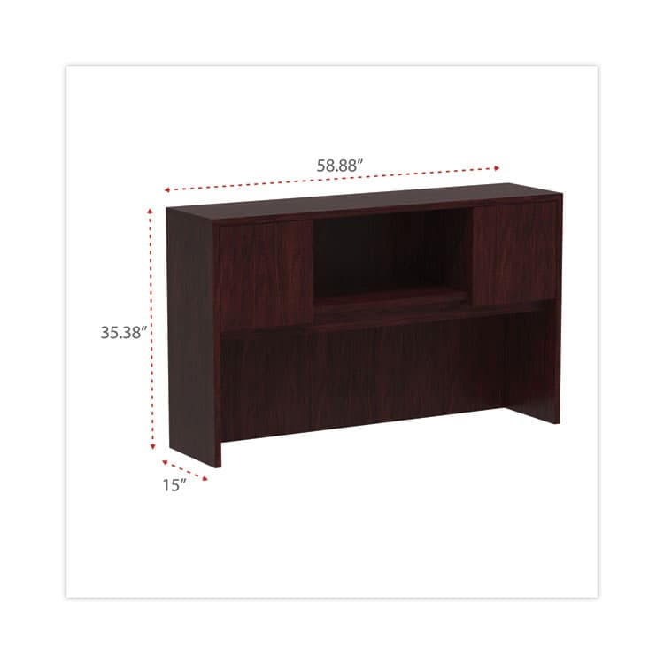 ALERA Alera Valencia Series Hutch with Doors, 4 Compartments, 58.88w x 15d x 35.38h, Mahogany (ALEVA286015MY) thumbnail 2