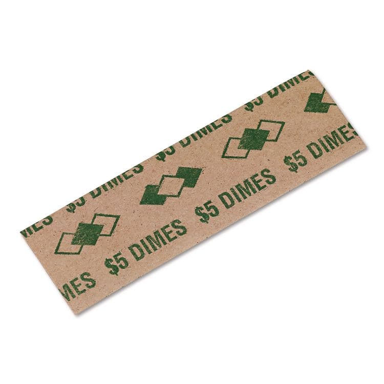ICONEX Tubular Coin Wrappers, Dimes, Green/Kraft, 1,000/Pack (ICX94190053)