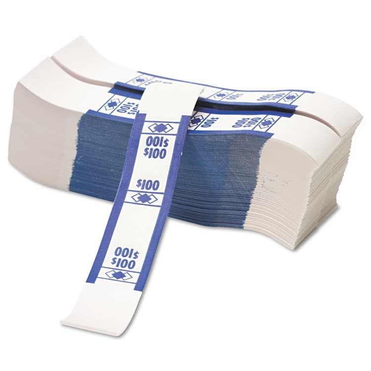 ICONEX Color-Coded Kraft Currency Straps, Self-Adhesive, Ones, $100 Strap, Blue/White, 1,000/Pack (ICX94190060)