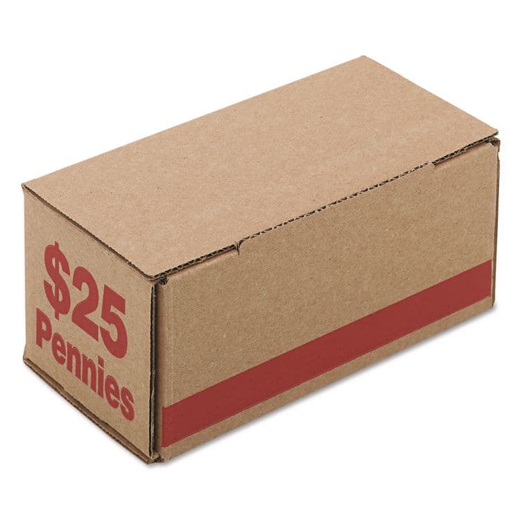 ICONEX Corrugated Coin Storage and Shipping Boxes, Accommodates $25 in Pennies, 8.5" x 4.38" x 3.63", Red/Kraft, 50/Carton (ICX94190086)