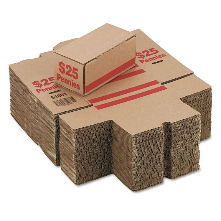 ICONEX Corrugated Coin Storage and Shipping Boxes, Accommodates $25 in Pennies, 8.5" x 4.38" x 3.63", Red/Kraft, 50/Carton (ICX94190086) thumbnail 2