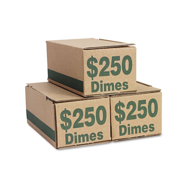 ICONEX Corrugated Coin Storage and Shipping Boxes, Accommodates $250 in Dimes, 8.06" x 3.31" x 3.19", Green/Kraft, 50/Carton (ICX94190088) thumbnail 3