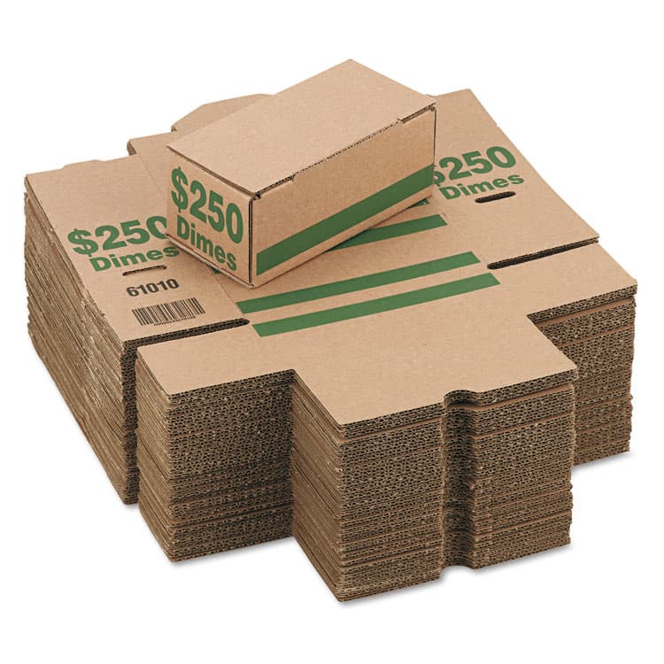 ICONEX Corrugated Coin Storage and Shipping Boxes, Accommodates $250 in Dimes, 8.06" x 3.31" x 3.19", Green/Kraft, 50/Carton (ICX94190088) thumbnail 2