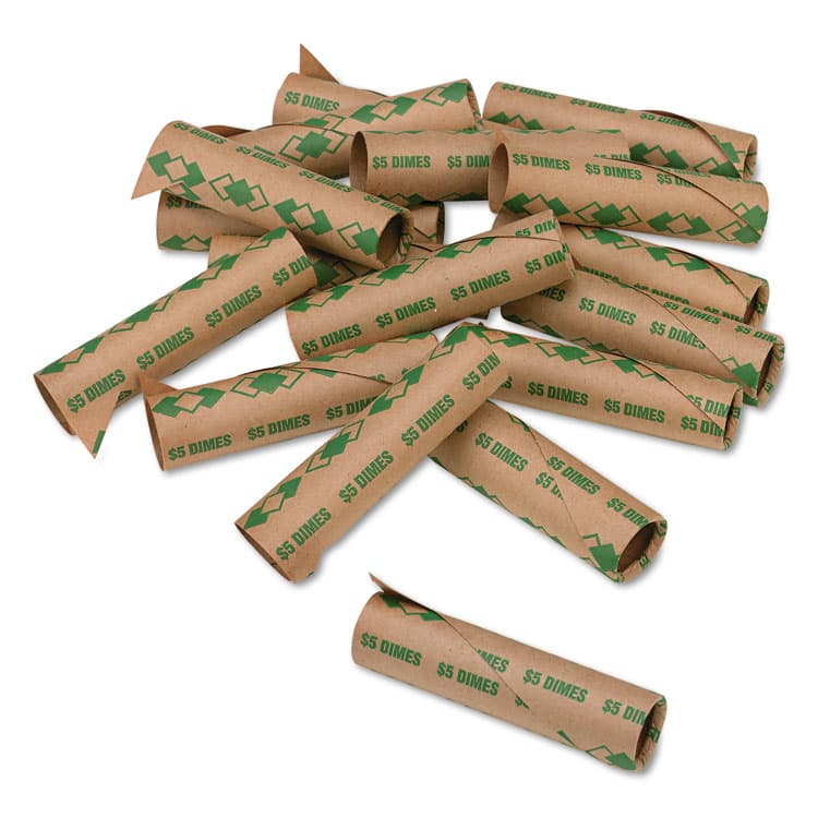 ICONEX Preformed Paper Tubular Coin Wrappers, Dimes, Green/Kraft, 1,000/Box (PMC65071)
