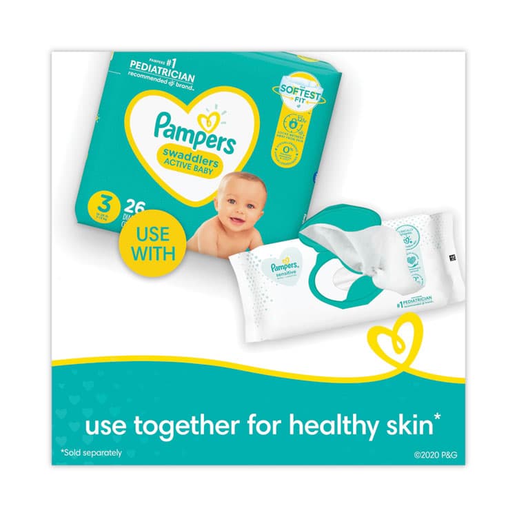 PROCTER & GAMBLE Sensitive Baby Wipes, 1-Ply, 6.8 x 7, Unscented, White, 56/Pack (PGC87076EA) thumbnail 3