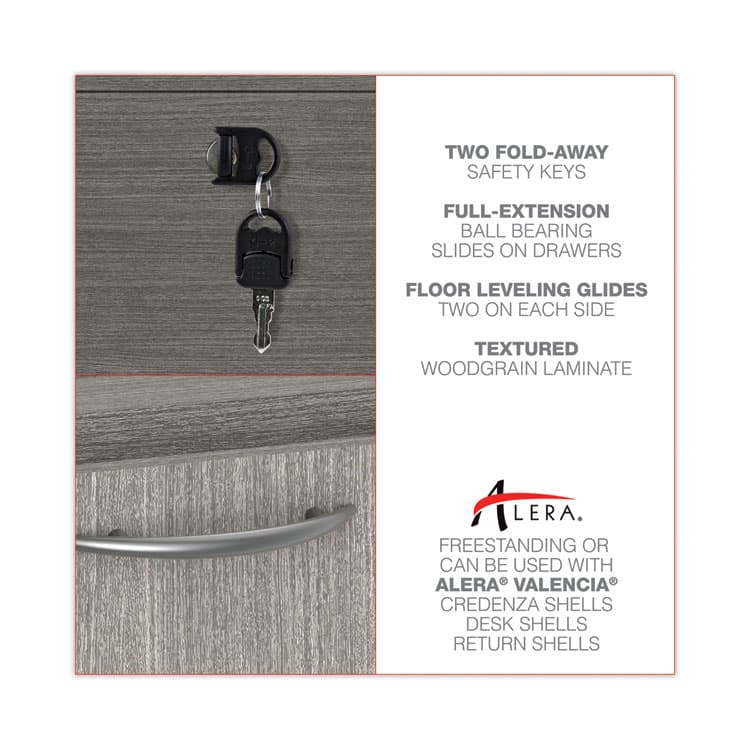 ALERA Alera Valencia Series Full Pedestal File, Left/Right, 3-Drawers: Box/Box/File, Legal/Letter, Gray, 15.63" x 20.5" x 28.5" (ALEVA532822GY) thumbnail 4