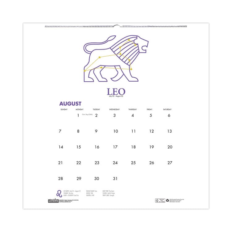 HOUSE OF DOOLITTLE Recycled Academic Zodiac Wall Calendar, 11 x 14, Multicolor Sheets, 12-Month (Aug to July): 2025 to 2026 (HOD3185)