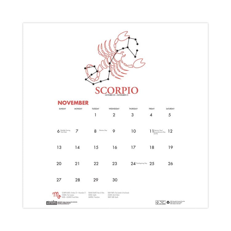 HOUSE OF DOOLITTLE Recycled Academic Zodiac Wall Calendar, 11 x 14, Multicolor Sheets, 12-Month (Aug to July): 2025 to 2026 (HOD3185) thumbnail 2