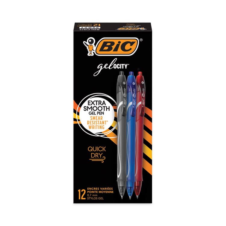BIC CORP. Gel-ocity Quick Dry Gel Pen, Retractable, Fine 0.7mm, Assorted Ink and Barrel Colors, Dozen (BICRGLCG11AST)