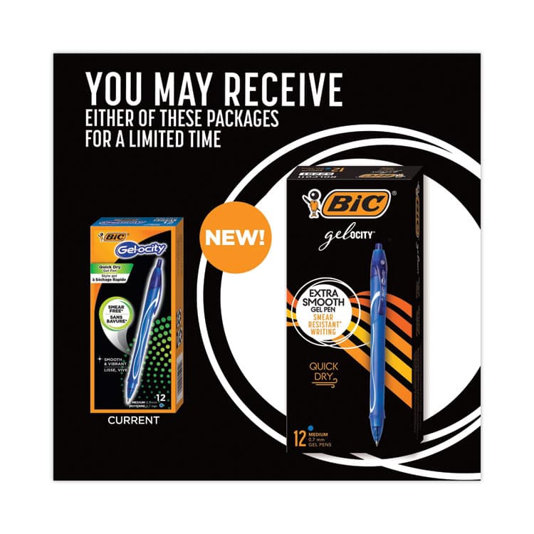 BIC CORP. Gel-ocity Quick Dry Gel Pen, Retractable, Medium 0.7 mm, Blue Ink, Blue Barrel, Dozen (BICRGLCG11BE) thumbnail 3