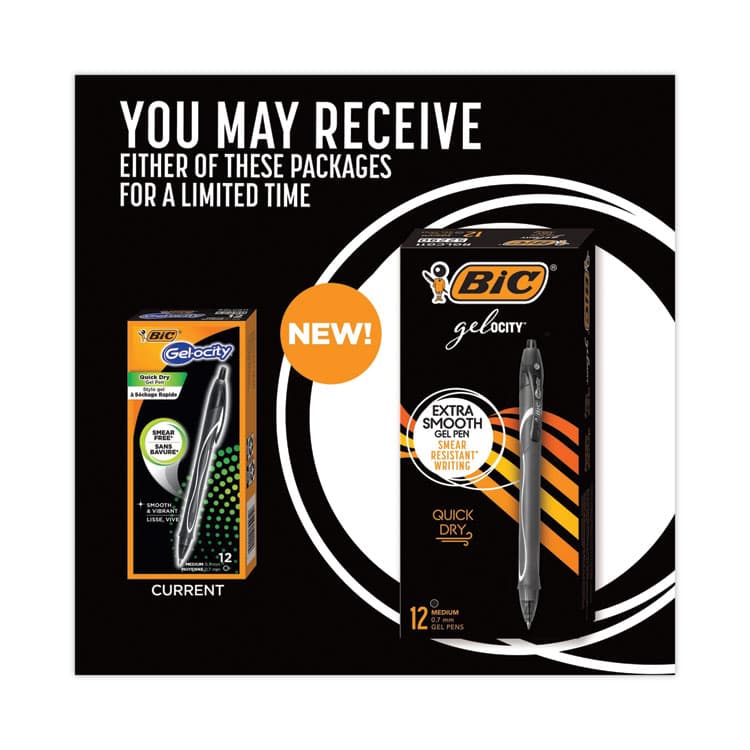 BIC CORP. Gel-ocity Quick Dry Gel Pen, Retractable, Medium 0.7 mm, Black Ink, Black Barrel, Dozen (BICRGLCG11BK) thumbnail 3