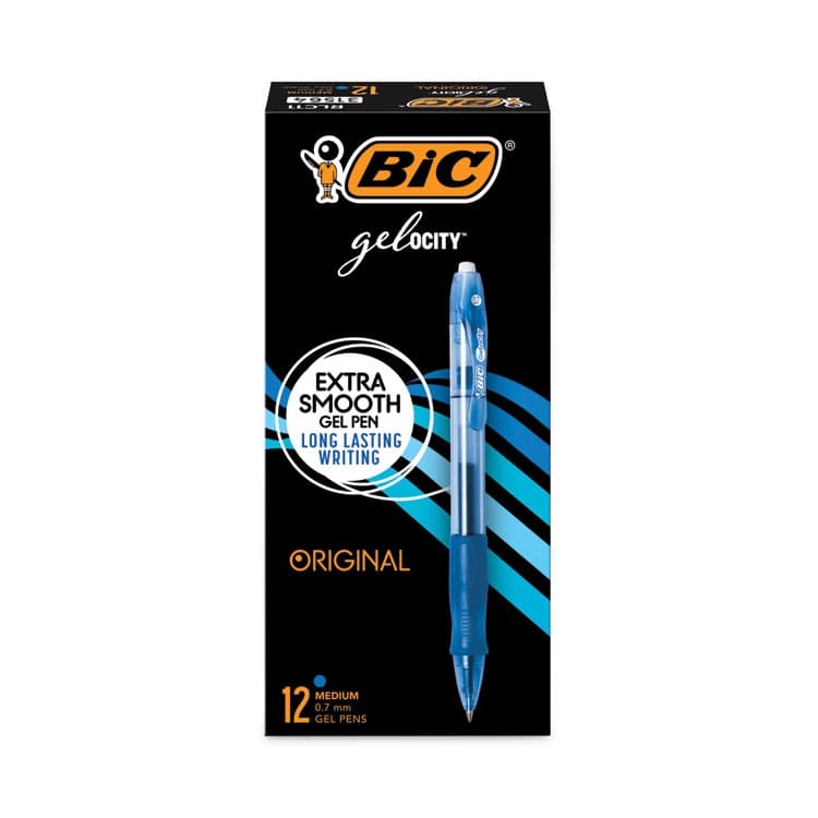 BIC CORP. Gel-ocity Gel Pen, Retractable, Medium 0.7 mm, Blue Ink, Translucent Blue Barrel, Dozen (BICRLC11BE)