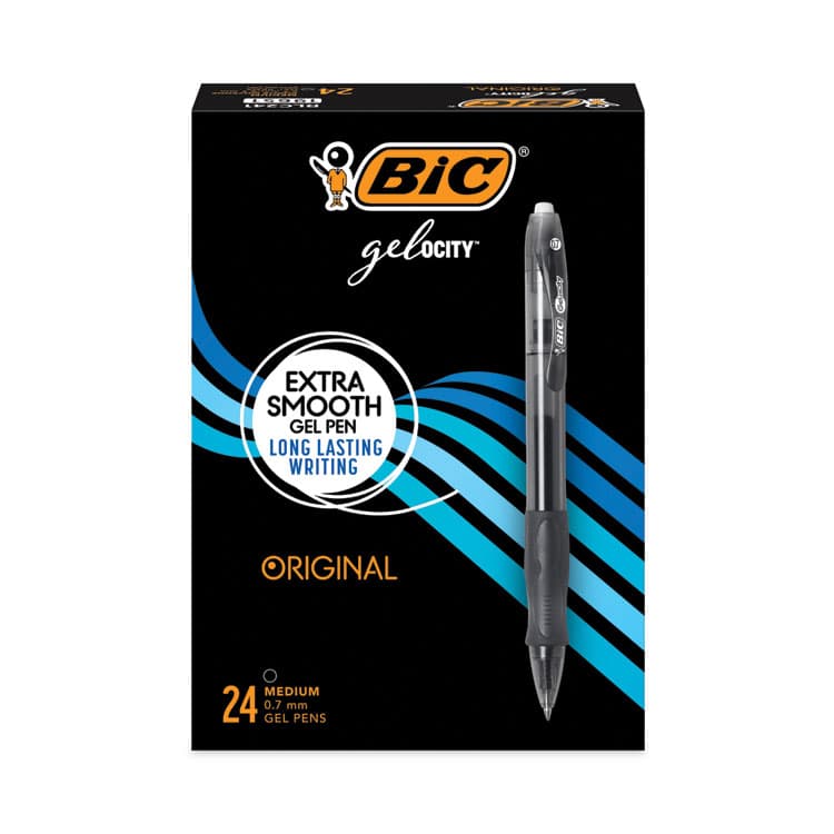 BIC CORP. Gel-ocity Gel Pen Value Pack, Retractable, Medium 0.7 mm, Black Ink, Clear/Black Barrel, 24/Pack (BICRLC241BK)