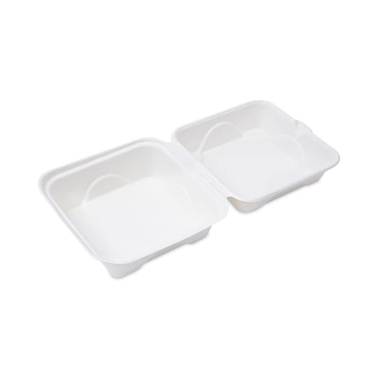 ECO-PRODUCTS,INC. Molded Fiber Hinged Clamshell Containers, 6 x 6 x 3, White, Sugarcane, 50/Pack, 10 Packs/Carton (ECOEPHC6)
