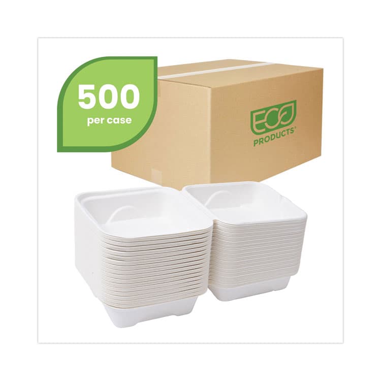 ECO-PRODUCTS,INC. Molded Fiber Hinged Clamshell Containers, 6 x 6 x 3, White, Sugarcane, 50/Pack, 10 Packs/Carton (ECOEPHC6) thumbnail 2