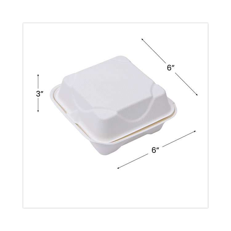 ECO-PRODUCTS,INC. Molded Fiber Hinged Clamshell Containers, 6 x 6 x 3, White, Sugarcane, 50/Pack, 10 Packs/Carton (ECOEPHC6) thumbnail 3