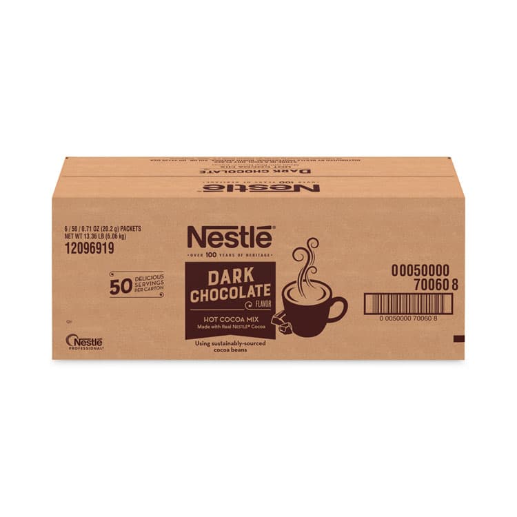 NESTLE Hot Cocoa Mix, Dark Chocolate, 0.71 Packets, 50 Packets/Box, 6 Boxes/Carton (NES70060CT)