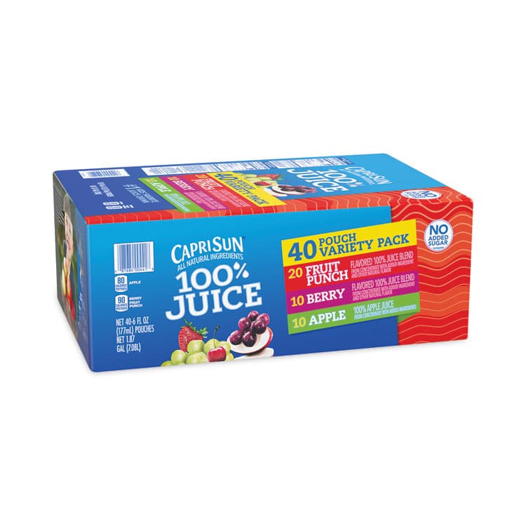 KRAFT FOODS, 100% Juice Pouches Variety Pack, 6 oz, 40 Pouches/Carton (GRR22000720)