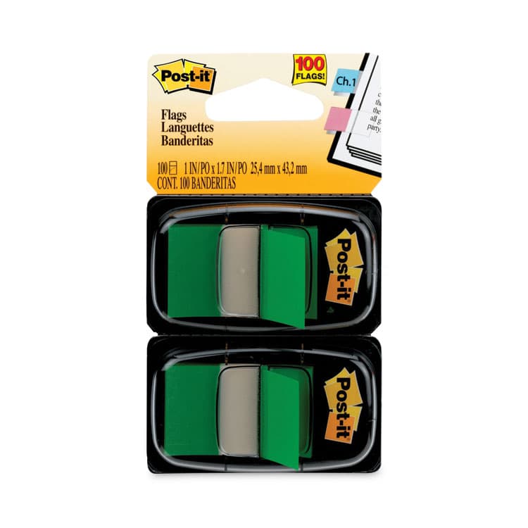 3M/COMMERCIAL TAPE DIV. Standard Page Flags in Dispenser, Green, 50 Flags/Dispenser, 2 Dispensers/Pack (MMM680GN2)