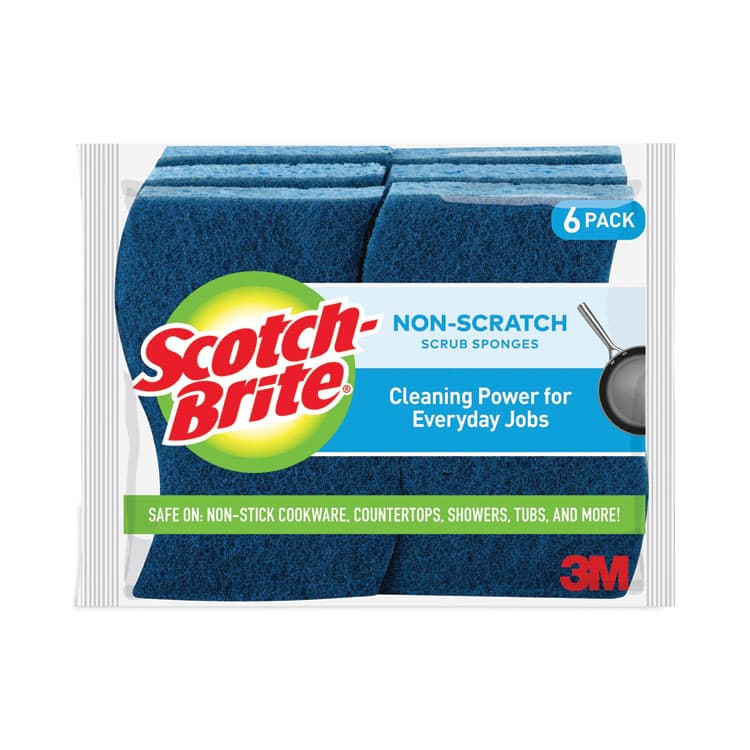 3M/COMMERCIAL TAPE DIV. Non-Scratch Multi-Purpose Scrub Sponge, 4.4 x 2.6, 0.8" Thick, Blue, 6/Pack (MMM526)