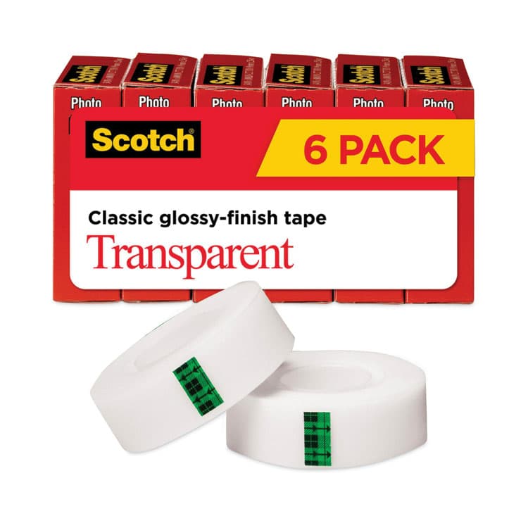 3M/COMMERCIAL TAPE DIV. Transparent Tape, 1" Core, 0.75" x 83.33 ft, Transparent, 6/Pack (MMM600K6)