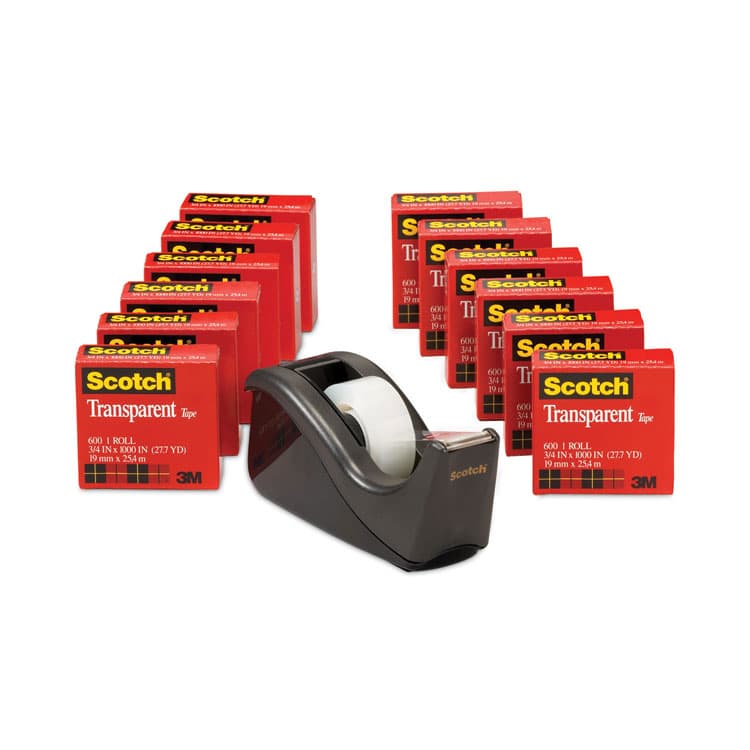 3M/COMMERCIAL TAPE DIV. Transparent Tape Value Pack with Black Dispenser, 1" Core, 0.75" x 83.33 ft, Transparent (MMM600KC60) thumbnail 3