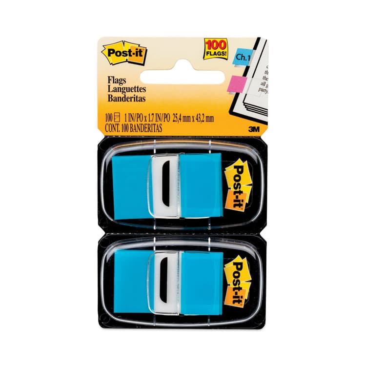 3M/COMMERCIAL TAPE DIV. Standard Page Flags in Dispenser, Bright Blue, 50 Flags/Dispenser, 2 Dispensers/Pack (MMM680BB2)
