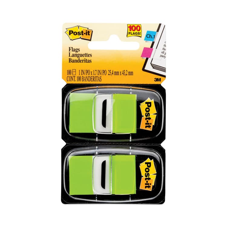 3M/COMMERCIAL TAPE DIV. Standard Page Flags in Dispenser, Bright Green, 50 Flags/Dispenser, 2 Dispensers/Pack (MMM680BG2)