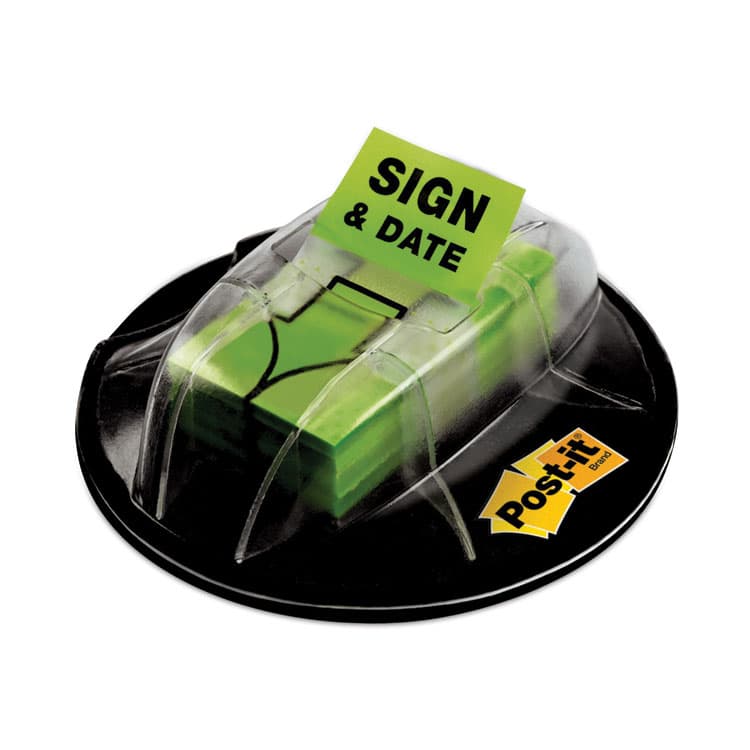 3M/COMMERCIAL TAPE DIV. Page Flags in Dispenser, "Sign and Date", Bright Green, 200 Flags/Dispenser (MMM680HVSD)