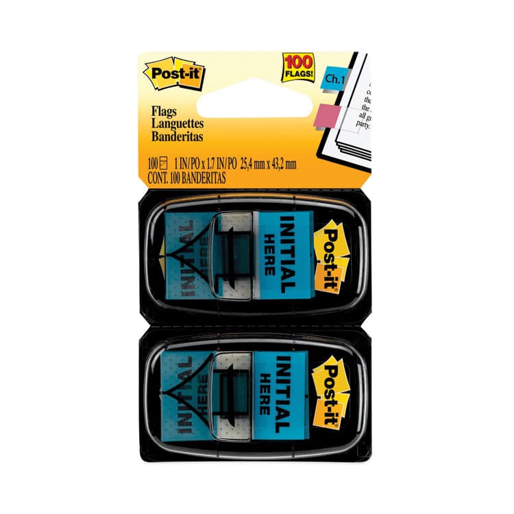 3M/COMMERCIAL TAPE DIV. Arrow Message 1" Page Flags, "Initial Here", Blue, 50 Flags Dispensers/2 Dispensers/Pack (MMM680IH2)