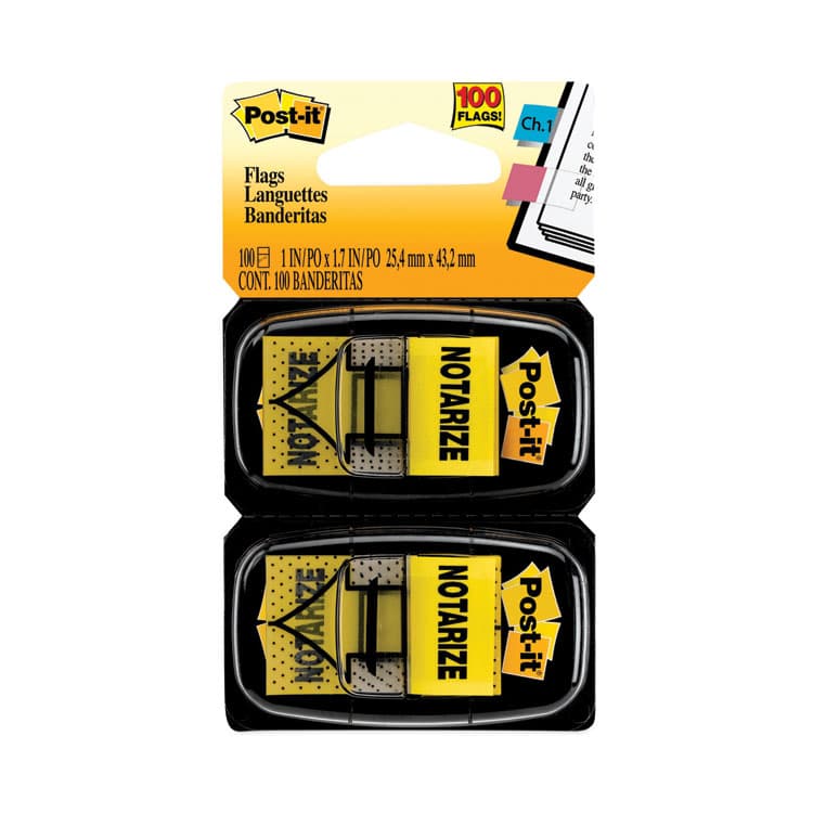 3M/COMMERCIAL TAPE DIV. Arrow Message 1" Page Flags, "Notarize," Yellow, 50 Flags/Dispenser, 2 Dispensers/Pack (MMM680NZ2)