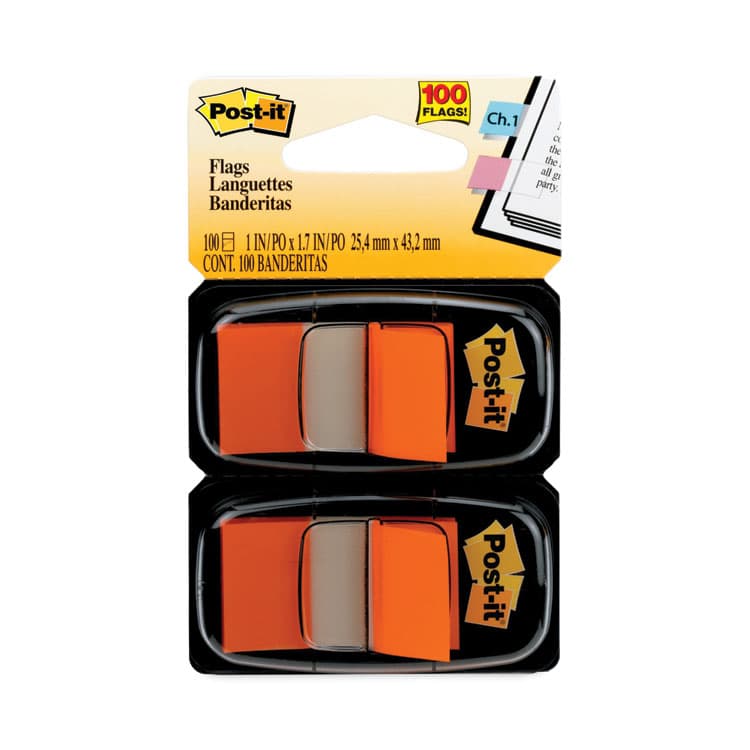 3M/COMMERCIAL TAPE DIV. Standard Page Flags in Dispenser, Orange, 50 Flags/Dispenser, 2 Dispensers/Pack (MMM680OE2)