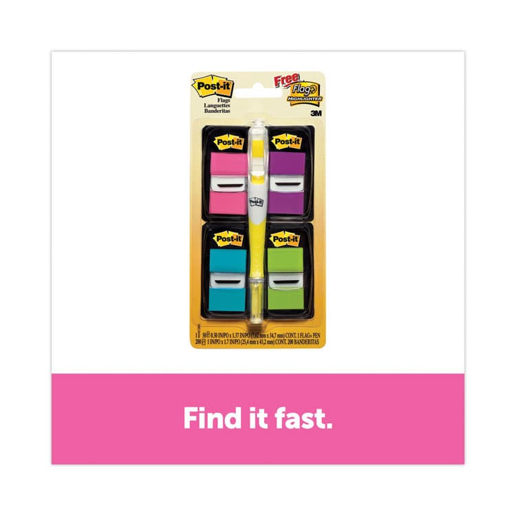 3M/COMMERCIAL TAPE DIV. Page Flag Value Pack, Assorted Colors, 200 Flags and Highlighter with 50 Flags (MMM680PPBGVA) thumbnail 2