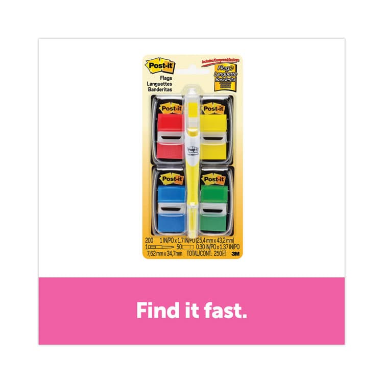 3M/COMMERCIAL TAPE DIV. Page Flag Value Pack, Assorted, 200 1" Flags + Highlighter with 50 0.5" Flags (MMM680RYBGVA) thumbnail 2