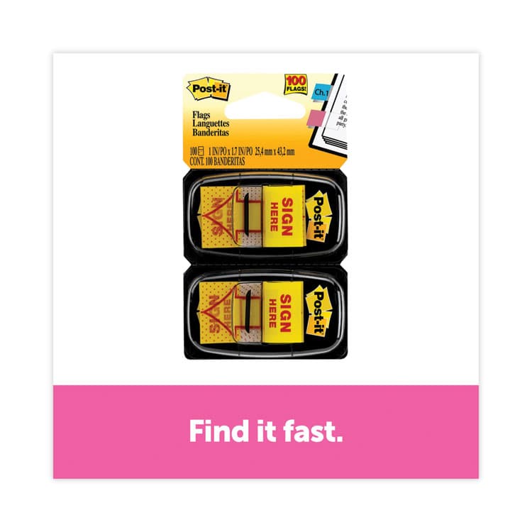 3M/COMMERCIAL TAPE DIV. Arrow Message 1" Page Flags, "Sign Here", Yellow, 50 Flags/Dispenser, 2 Dispensers/Pack (MMM680SH2) thumbnail 2