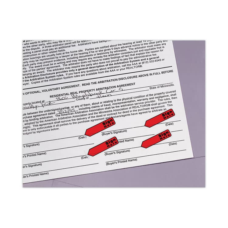 3M/COMMERCIAL TAPE DIV. Arrow Message 0.5" Page Flags in Dispenser, "Sign Here", Red, 20 Flags Dispenser, 4 Dispensers/Pack (MMM684RDSH) thumbnail 3