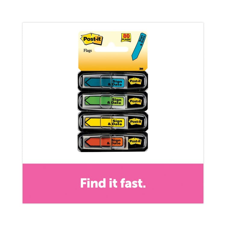 3M/COMMERCIAL TAPE DIV. Arrow Message 0.5" Page Flags, Sign and Date, 4 Primary Colors, 20 Flags/Dispenser, 4 Dispensers/Pack (MMM684SD) thumbnail 2