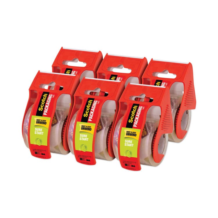 3M/COMMERCIAL TAPE DIV. Sure Start Packaging Tape with Dispenser, 1.5" Core, 1.88" x 22.2 yds, Clear, Gloss Finish, 6/Pack (MMM1456)