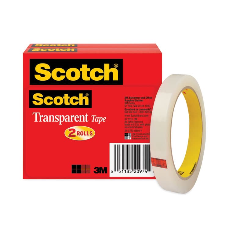 3M/COMMERCIAL TAPE DIV. Transparent Tape, 3" Core, 0.5" x 72 yds, Transparent, 2/Pack (MMM6002P1272) thumbnail 3