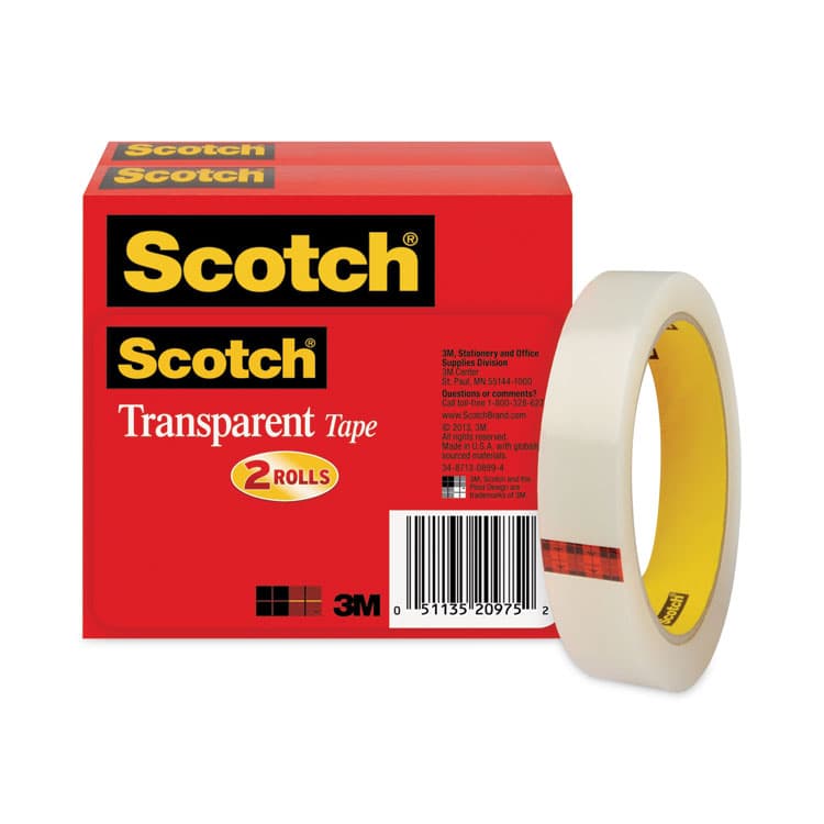 3M/COMMERCIAL TAPE DIV. Transparent Tape, 3" Core, 0.75" x 72 yds, Transparent, 2/Pack (MMM6002P3472)