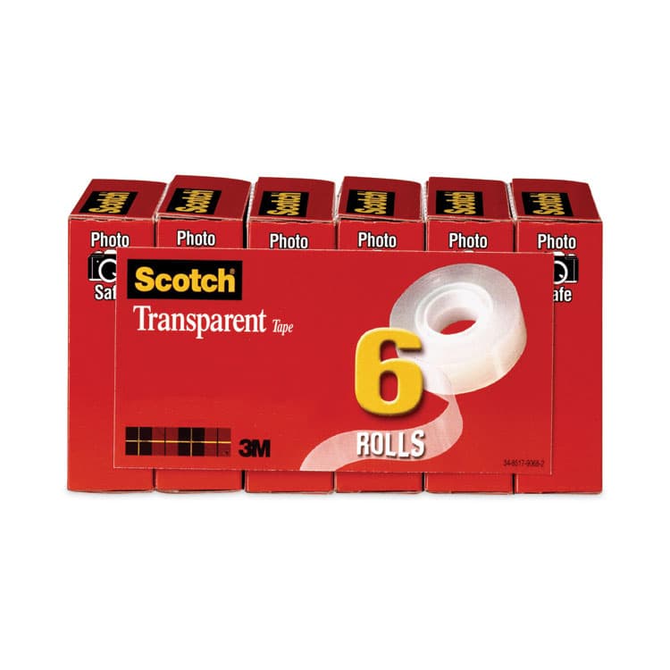 3M/COMMERCIAL TAPE DIV. Transparent Tape, 1" Core, 0.75" x 36 yds, Transparent, 6/Pack (MMM6006PK)