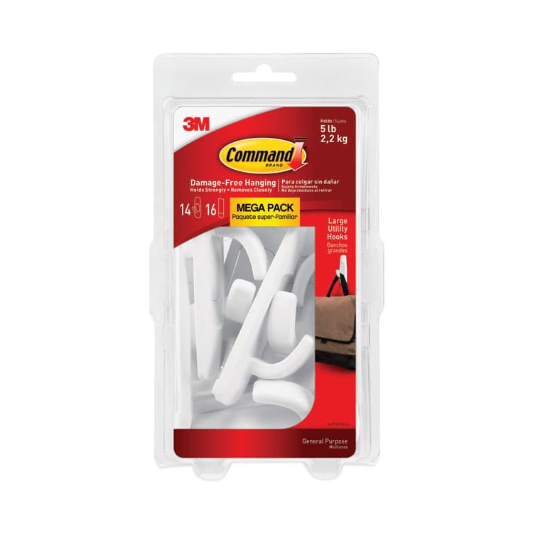 3M/COMMERCIAL TAPE DIV. Large Utility Hooks, Plastic, White, Supports 5 lb, 14/Pack (MMM17003MPES) thumbnail 2