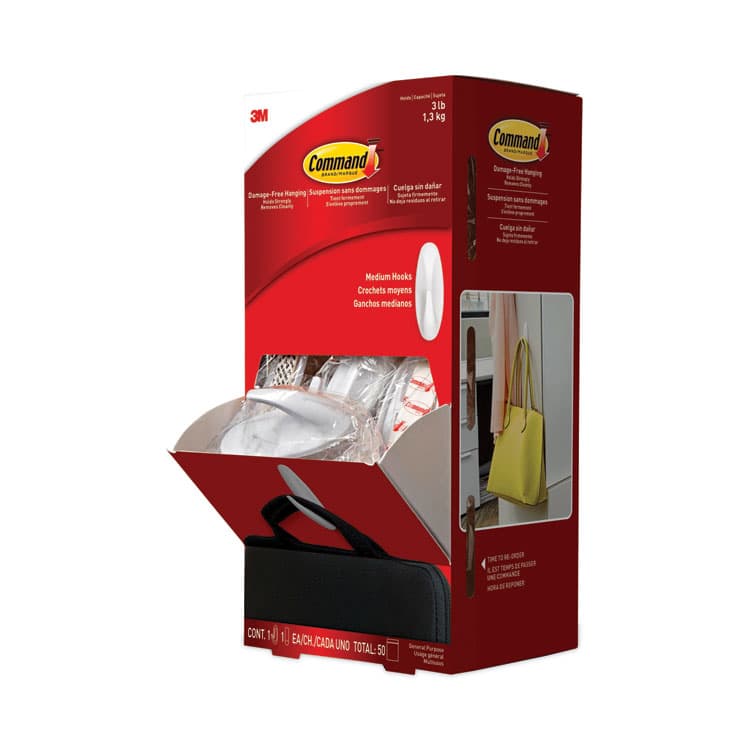 3M/COMMERCIAL TAPE DIV. General Purpose Designer Hooks, Medium, Plastic, White, 3 lb Capacity, 50 Hooks and 50 Strips/Carton (MMM17081CABPK)