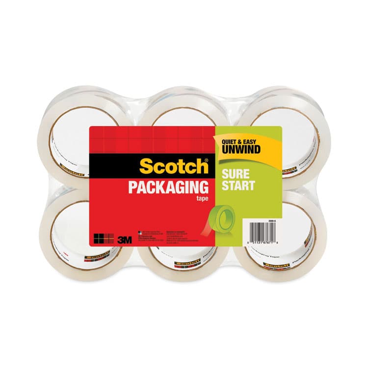3M/COMMERCIAL TAPE DIV. Sure Start Packaging Tape, 3" Core, 1.88" x 54.6 yds, Clear, 6/Pack (MMM35006)