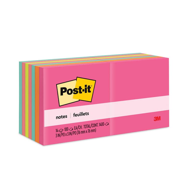 3M/COMMERCIAL TAPE DIV. Original Pads in Poptimistic Colors, Value Pack, 3" x 3", 100 Sheets/Pad, 14 Pads/Pack (MMM65414AN)