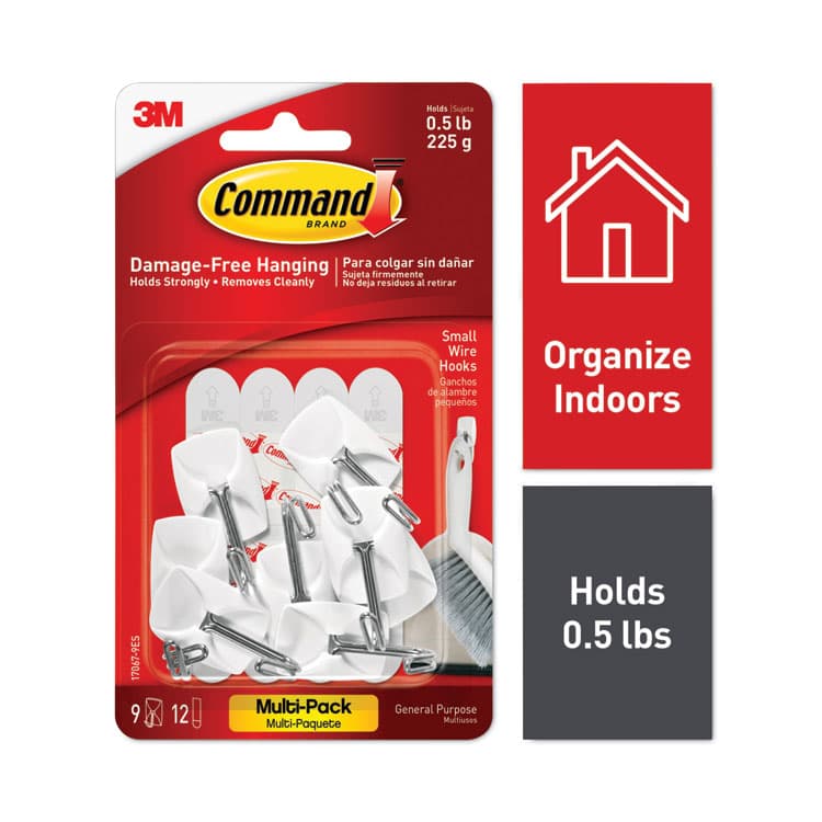 3M/COMMERCIAL TAPE DIV. Small Toggle-Wire Hooks, Metal Wire, Silver, Supports 0.5 lb, 9/Pack (MMM170679ES)