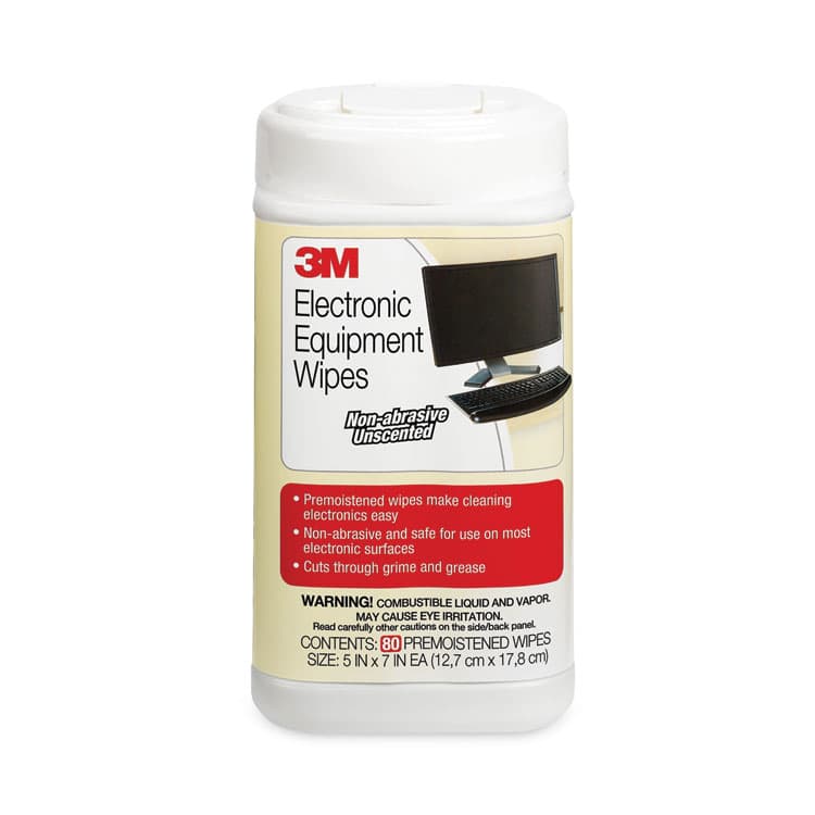 3M/COMMERCIAL TAPE DIV. Electronic Equipment Cleaning Wipes, 1-Ply, 5.5 x 6.75, Unscented, White, 80/Canister (MMMCL610) thumbnail 2