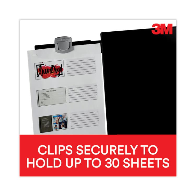 3M/COMMERCIAL TAPE DIV. Swing Arm Copy Clip Document Holder, Holds Up to 30 Legal Size Sheets, Plastic, Black/Silver Clip (MMMDH240MB) thumbnail 3