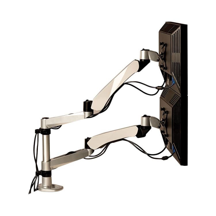 3M/COMMERCIAL TAPE DIV. Easy-Adjust Desk Dual Arm Mount for 27" Monitors, 360 deg Rotation, +90/-15 deg Tilt, 360 deg Pan, Silver, Supports 20 lb (MMMMA265S) thumbnail 3