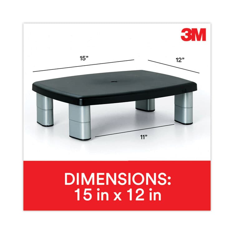 3M/COMMERCIAL TAPE DIV. Adjustable Height Monitor Stand, 15" x 12" x 2.63" to 5.78", Black/Silver, Supports up to 80 lbs (MMMMS80B) thumbnail 2